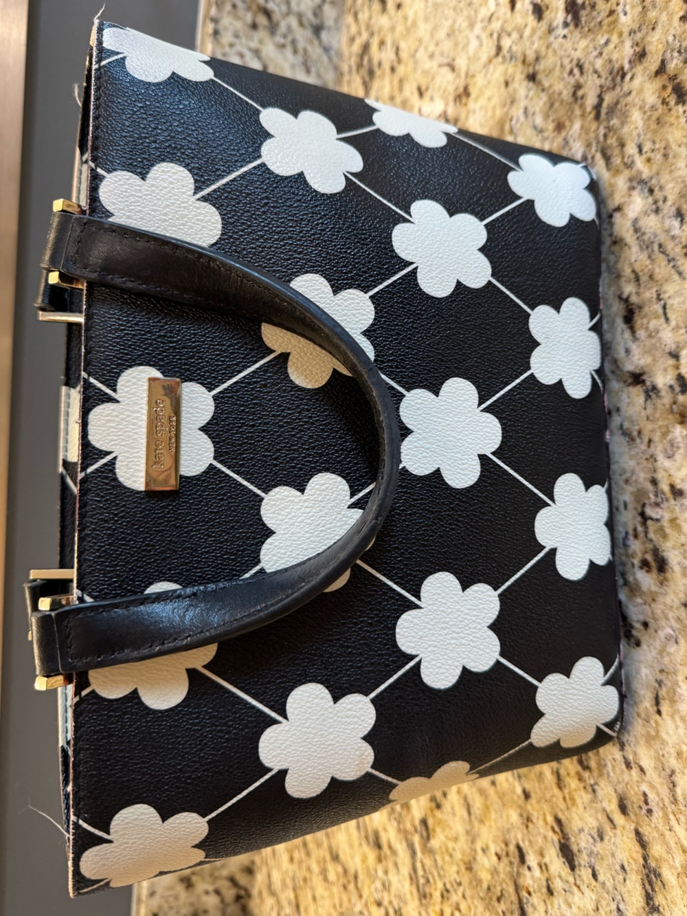 kate spade Black & White Floral Lattice Top-Handle Satchel